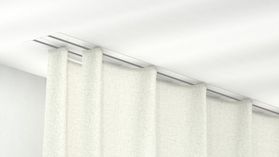Modell 580: 1-läufige Unterputz Gardinenschiene für Verdunkelungsvorhänge – in Weiß