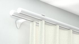 Modell 865 Rundrohrschleuderschiene 2-läufig mit Universalträger 180mm – in Weiß