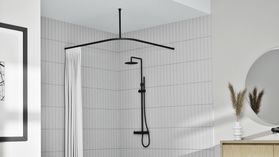 Interstil Cubus 1 L-Form - Duschvorhangstange – mit Vorhang in Schwarz